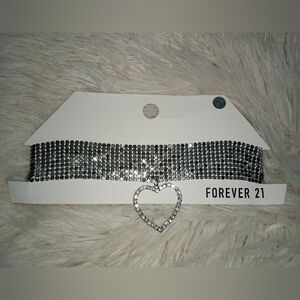 Forever 21 Silver Rhinestone Heart Choker
